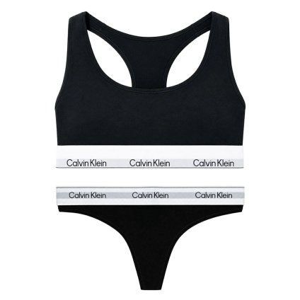 カルバンクライン Calvin Klein(CK) ブラ&ショーツ Tバック セット ロゴ 無地 ノンワイヤー アンダーウェア インナー 下着 QF8493+QF8518 レディース ブラック