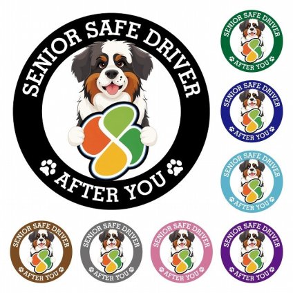 カーサイン 高齢者マーク SENIOR SAFE DRIVER セントバーナード ステッカー シール 直径13cm 肉球 日本製 車