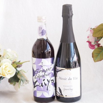 みずみずしくジューシーな風味の葡萄酒と国産ワインセット(MdV オアシス ブラッククイーン白スパークリングワイン辛口(長野県)750ml瑞鷹葡萄の酒10度(熊本県)720ml