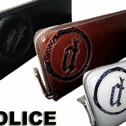 正規品 メンズ レディース ポリス POLICE サングラス愛用 ブランドスムース牛革＆パイソン型押し ラウンドファスナー式長財布 サイフ プレゼント 0514 PA-5508 potj47 旅行 ギフト