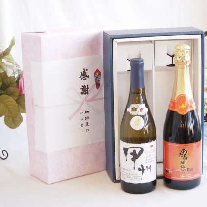 感謝の贈り物ボックス 山梨県甲州種ぶどう100%使用白ワインと国産ワインセット(おたる醸造 キャンベル赤スパークリングワインやや甘口(北海道)720mlシャンモリ柑橘香御坂甲州白ワイン(山梨県)750ml