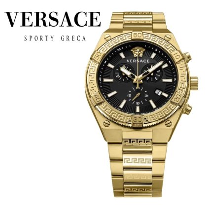 ヴェルサーチェ 腕時計 メンズ ブラック ゴールド 46mm VERSACE クロノグラフ スイス製 メンズ腕時計 イエローゴールド 高級 ブランド おしゃれ プレゼント ギフト 卒業 入学 お祝い