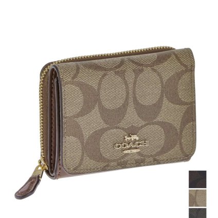 コーチ COACH 7331 三つ折り財布 レディース 財布 ミニ財布 シグネチャー レザー コンパクトウォレット プレゼント コンパクト財布 ブラウン×ブラック / カーキ×ブラウン / ブラウン×レッド