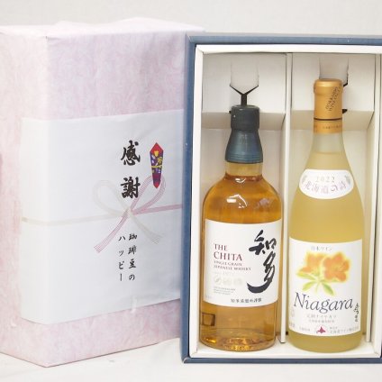 父の日贈り物 感謝の贈り物ボックス 国産ウィスキー 知多と国産ワインセット(北海道の詩 完熟ナイヤガラ白ワイン 甘口(北海道)720ml知多シングルモルト700ml