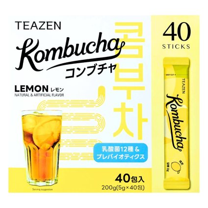 TEAZEN ( ティーゼン )　レモンコンブチャ　5g×40包入り　12種類の乳酸菌含有の粉末清涼飲料 砂糖0　低カロリー (14kcal )　#69194　プロバイオティクス　乳酸菌飲料 [賞味期限 2028.01.28]