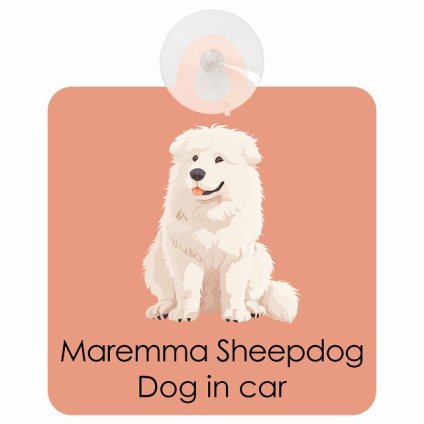 名入れ可 Maremma Sheepdog マレンマシープドッグ DOG IN CAR 吸盤 収れん火災防止タイプ 車内用 パステル くすみカラー スタイル アニメ風 ドッグオンボード 安全対策 あおり運転 セーフティサイン 窓ガラス カーサイン 車 犬