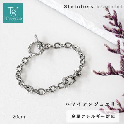 ハワイアンジュエリー ブレスレット メンズ 20cm ステンレス 金属アレルギー対応 サージカルステンレス316L つけっぱなし マンテル トグル u字 リンク チェーンブレスレット スクロール テラグラティア Terra-gratia【gbss258st_20cm】単品