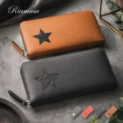 本革 長財布 ラウンド イタリアンレザー メンズ レディース riamasa リアマッサ　本皮 クロコダイル 星 スター 小銭入れ 仕切りあり カジュアル ギフト ラッピング