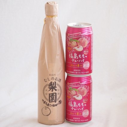 果物リキュール桃×梨特集3本セット(老松酒造 梨園 12度(大分県) アシードブリュー 福島もものチューハイ5度(栃木県)) 500ml×1本 350ml×2本