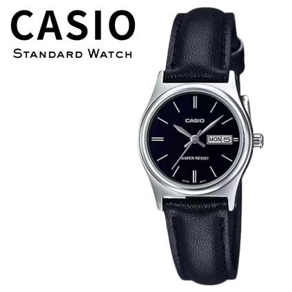箱なし カシオ 腕時計 レディース CASIO ブラック シルバー レザー 革ベルト 海外モデル 逆輸入 カレンダー 曜日 日付 小さめ シンプル 仕事 通勤 就職祝い 誕生日 母の日 プレゼント ギフト 成人 卒業 入学