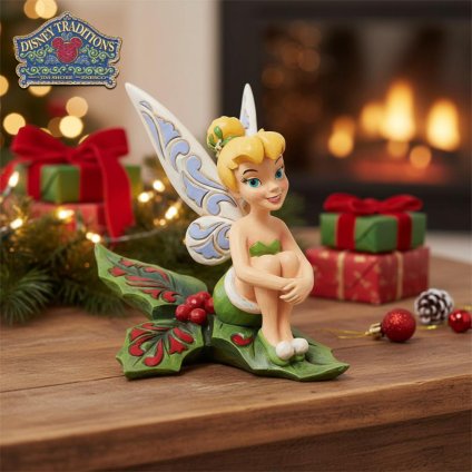 ティンカーベル ヒイラギに座って 12.7cm ピーターパン クリスマス | ディズニー トラディションズ ジムショア グッズ フィギュア 人形 置物 彫刻 Jim Shore 正規輸入品