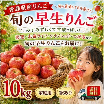 青森県産　りんご　旬の早生ふじ　訳あり　10kg 送料無料！　恋空・未希ライフ・シナノレッド・つがるなど旬のものをお届け！