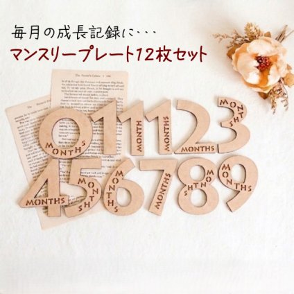 〈 木製カード 12枚セット 〉毎月の月齢フォトに / マンスリー ナンバー 月齢 フォト レター バナー ベビー マタニティ ニューボーン 赤ちゃん 英字 アイテム コミック sns インスタ 映え kawaii 飾り 撮影 小物 出産 かわいい 記念 写真 ギフト 品 準備 成長 記録