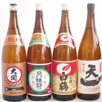 祝い酒日本酒4本セット(早川酒造部 天一純米酒(三重県) 大関 上撰金冠 清酒(兵庫県) 月桂冠 上撰 清酒(京都府) 白鶴 上撰 清酒(兵庫県)) 1800ml×4本