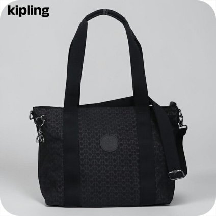 キプリング トートバッグ レディース ブランド Kipling アッセーニ S ロゴ ワンポイント 総柄 2WAY KI6232-K59 Signature Emb 黒
