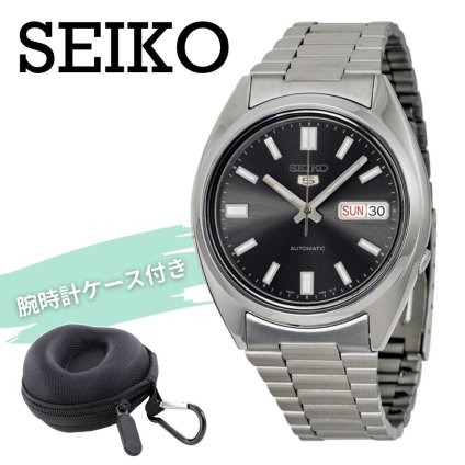 セイコー5 腕時計 メンズ 自動巻き ブラック シルバー SEIKO 5 海外モデル 逆輸入 メタルベルト 曜日 日付 シースルーバック 機械式 誕生日 プレゼント ギフト 収納ケース付き 成人 卒業 入学