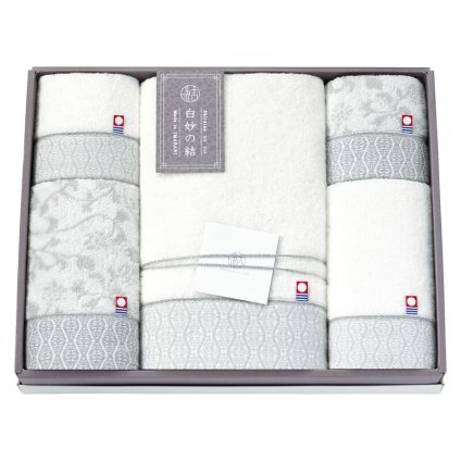 実りの秋の贈り物 タオルセット 白妙の結 0.7kg 綿100%（スリット糸使用） フェイスタオル（約34×80cm）･ウォッシュタオル（約34×35cm）×各2、バスタオル（約60×120cm）×1