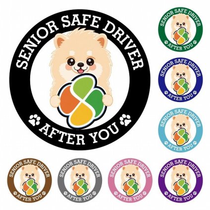 カーサイン 高齢者マーク SENIOR SAFE DRIVER ポメラニアン ステッカー シール 直径13cm 肉球 日本製 車
