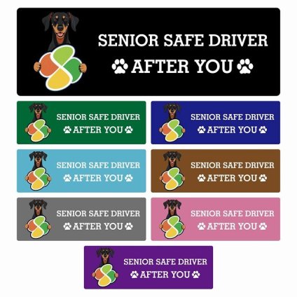 カーサイン 高齢者マーク SENIOR SAFE DRIVER ドーベルマン ステッカー シール 長方形 15x5cm 肉球 日本製 車