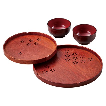 丸盆 桜 入子 レンジ椀2客付  ／お盆・トレー 配膳用品・キッチンファブリック キッチン用品 敬老の日 プレゼント ギフト お彼岸 お供え 秋 2026 送料無料 ギフト プレゼント プチギフト 内祝い 快気祝い 出産祝い 結婚祝い 引出物 新築祝い お返し