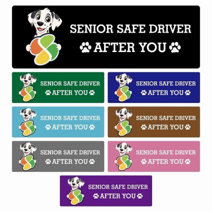 カーサイン 高齢者マーク SENIOR SAFE DRIVER ダルメシアン ステッカー シール 長方形 15x5cm 肉球 日本製 車