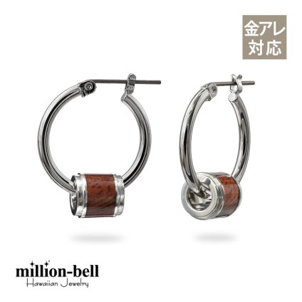 ハワイアンジュエリー ピアス 金属アレルギー対応 純チタンポスト シルバー925 コアウッド チューブ チャーム Sサイズ フープピアス クロッシングピアス 20G(ゲージ) 幅20mm レディース 誕生日 プレゼント ハロウィン 【品番：HE-SWP1001】