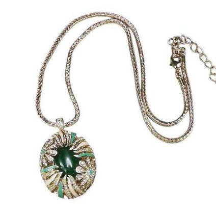 欧風豪華アンティーク花びら七宝焼緑カルセドニーネックレス809-076