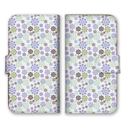 ＼全機種対応／ スマホケース 手帳型 スマホカバー 手帳タイプ スマートフォン ケース カバー 小花柄 柄物 フラワー パターン ブルー かわいい おしゃれ カードホルダー付き カード収納 合皮 合成レザー
