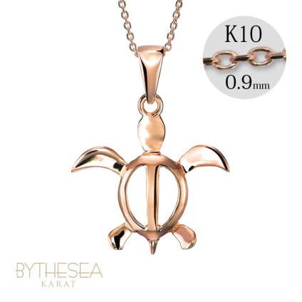 ゴールド ネックレス ハワイアンジュエリー ネックレス ホヌ ピンクゴールド ネックレス 幸せを運ぶ ホヌ Lサイズ 14K K14ピンクゴールド K10カットあずきチェーン太さ0.9mm ギフトラッピング可能 彼女 妻 女性 レディース プレゼント ハロウィン 【品番：CG-GP117R-228SDC4】