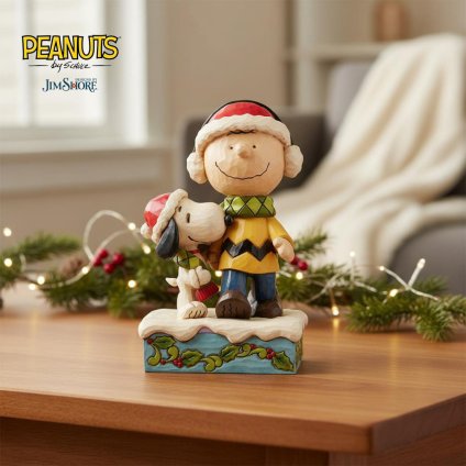 スヌーピー&チャーリー スカーフ 15.2cm クリスマス | ジムショア ピーナッツ グッズ フィギュア 人形 置物 彫刻 Jim Shore 正規輸入品