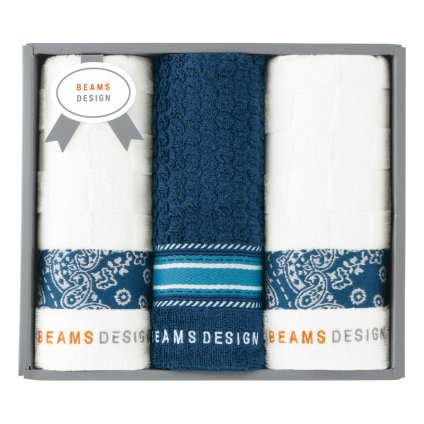 BEAMS DESIGN チェッカーバンダナ フェイスタオル3P ネイビーブルー  ／タオル 日用品・ヘルスケア 敬老の日 プレゼント ギフト お彼岸 お供え 秋 2026 送料無料 ギフト プレゼント プチギフト 内祝い 快気祝い 出産祝い 結婚祝い 引出物 新築祝い お返し