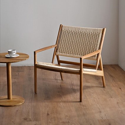 チェア 椅子 ラウンジ 肘付き 1脚 単品 アーム 木製 チーク 無垢材 天然木 ペーパーコード おしゃれ ナチュラル 北欧 和風 インテリア 和モダン 完成品 リビング 家具 ジャパンディ 高級感 アジアン家具