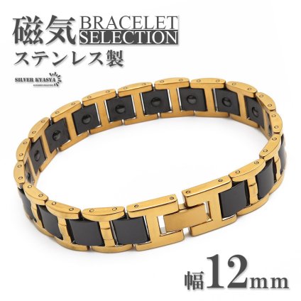磁気ブレスレット ステンレス セラミック ビーズ gold black ゴールド ブラック 磁力 男性 金属アレルギー対応 メンズ
