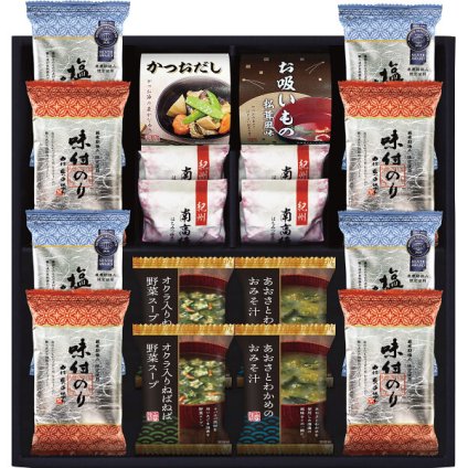 海苔食べくらべバラエティセット [26-7612-061] YU-502 有明海産味付のり 有明海産塩のり 紀州南高梅 フリーズドライ味噌汁 かつおだし 詰め合わせ セット ギフト 出産内祝い 結婚内祝い お返し 内祝い