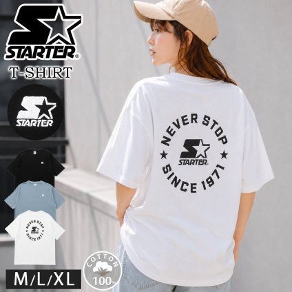 STARTER スターター Tシャツ レディース メンズ 半袖 綿100% バックプリント ワンポイント ロゴ 刺繍 コットン 無地 ストリート カジュアル スポーティ 春 夏 秋 M L XL 大きいサイズ ユニセックス 2026SS karlas