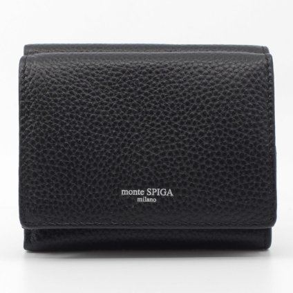 モンテスピガ　monte SPIGA　コンパクト財布　MOSMSP301BK　ブラック　黒　シュリンクレザー　牛革　三つ折り財布　トライフォード ウォレット