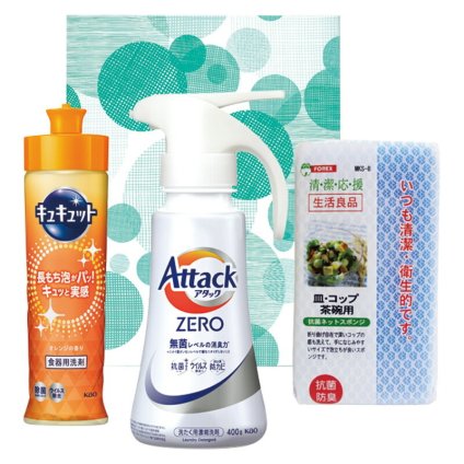 実りの秋の贈り物 お洗濯エコギフト セット内容/花王アタックZEROワンハンド（400g）･花王キュキュットオレンジ（220ml）･食器用スポンジ（中国）×各1