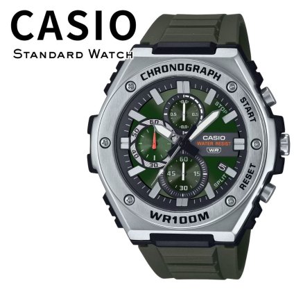 箱なし カシオ 腕時計 メンズ CASIO グリーン ブラック シルバー クロノグラフ 100m防水 カレンダー 大きめ 軽量 スポーツ 海外モデル 逆輸入 アウトドア 誕生日 プレゼント ギフト 成人 卒業 入学