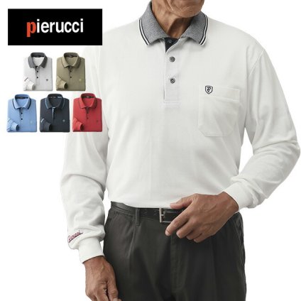 Pierucci ピエルッチ カノコ長袖ポロシャツ 5色組 AS-0490[ポロシャツ 長袖 カノコ 鹿の子 メンズ 秋冬 ブランド ポケット付き シンプル カジュアル おしゃれ トップス メンズファッション 紳士服 服 男性 普段使い ゴルフ スポーツ]
