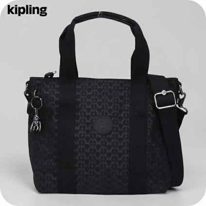 キプリング トートバッグ レディース ブランド Kipling アッセーニ ミニ ミニトートバッグ ロゴ ワンポイント 総柄 2WAY KI3572-K59 Signature Emb 黒