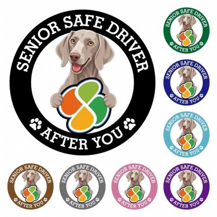 カーサイン 高齢者マーク SENIOR SAFE DRIVER ワイマラナー ステッカー シール 直径13cm 肉球 日本製 車