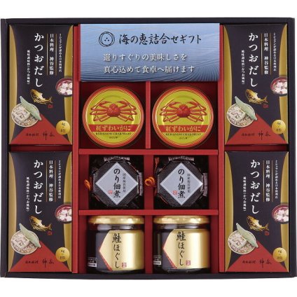 神谷監修 海の恵詰合せ [26-2752-060] ZS-EZ 鮭ほぐし のり佃煮 かつおだし 紅ずわいがにほぐし身 和食 海鮮 グルメ 惣菜 セット お返し 内祝い お祝い お歳暮 お中元 御礼 ギフト