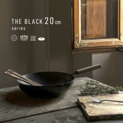 ◎THE BLACK ブラックパン 20cm IH対応[フライパン アルミ 素材 深型 おしゃれ スタイリッシュ IH ガス 電気コンロ ガス対応 調理器具 キッチン 台所 海外ブランド 蓋なし フタなし ハンドル 木製]