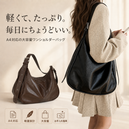 ショルダーバッグ レディース 大容量 A4 軽量 斜めがけ 肩掛け 2WAY ワンショルダー PUレザー ファスナー付き 幅広ベルト 通勤 通学 大きめ 軽い おしゃれ シンプル 黒 ブラウン  大人 カジュアル きれいめ 韓国風