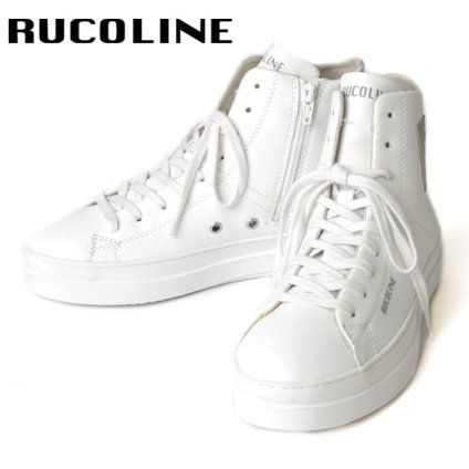 ルコライン スニーカー ルコライン 靴 RUCO LINE RUCO-003GO CALF PU LUX バスケットシューズ タイプ 合皮 ホワイト 白 Rマーク ラメ入りゴールド サイドファスナー付 フラットソール