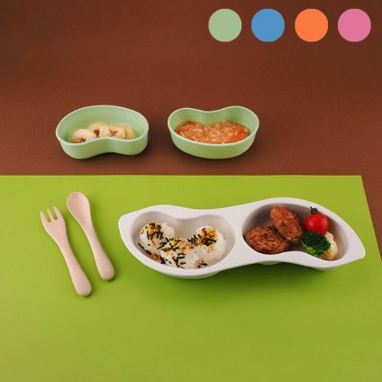 soramame カトラリー＆プレートセット[ベビー 食器 バンブー 離乳食 食器セット 出産祝い セット 長く使える 子供用食器 1歳 ベビー食器 おしゃれ 赤ちゃん ギフト プレゼント 贈り物 プレートセット 誕生日プレゼント 仕切り ベビー食器セット]