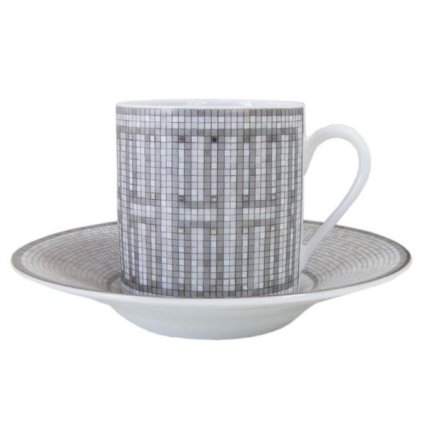 エルメス 食器 HERMES モザイク ヴァンキャトル プラチナ 035017P コーヒーカップ＆ソーサー 一客 100ml 洋食器 35017P 誕生日 還暦祝い 結婚祝い 結婚式 バレンタイン 高級 ホワイトデー 父の日 母の日【スペシャルラッピング660円(別売り)】 即日発送