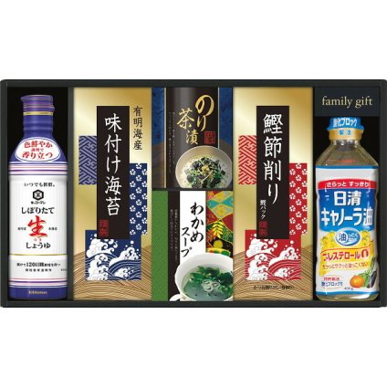 キッコーマン [26-7603-046] NBL-35K 生しょうゆ 和食詰合せ 調味料 ギフト 味付海苔 のり茶漬け わかめスープ 鰹節 キャノーラ油 ご飯のお供 和風セット 内祝い 出産内祝い お返し プレゼント 贈り物