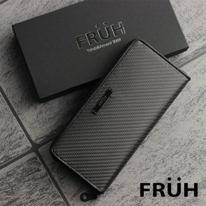 FRUH フリュー リアルカーボン ラウンドジップウォレット GL026[長財布 リアルカーボンレザー ブランド 長サイフ 軽い メンズ 小銭入れ カード収納 ラウンドファスナー 男性 シンプル おしゃれ おすすめ ラウンドファスナー財布]