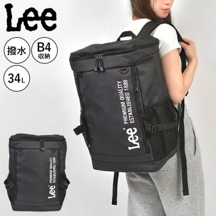Lee リュック 大容量 34L 撥水 ボックスリュック メンズ レディース 通学 高校生 中学生 B4 A4対応 PC収納 タブレット対応 バックパック スクエアリュック ブランド 大きめ チェストベルト サイドベルト おしゃれ 背面メッシュ 多収納 黒 ブラック 学生 部活 リー 女子 男子